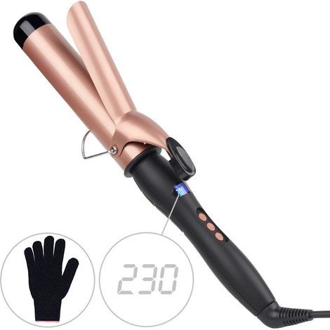 Fer à boucler professionnel. fer à boucler à gros barillet de 38 mm avec température réglable. double tension. avec gant. pour cheveux longs et mi-longs (1/4)