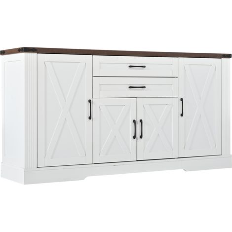 Credenza cucina bianca 160x39x81,5 cm in MDF e truciolare con 4 ante, 2 cassetti MODENUIT (1/5)