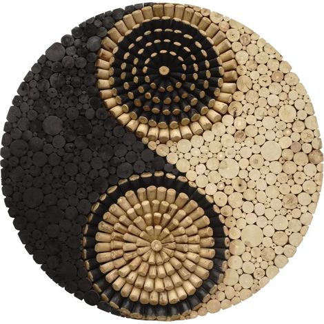 Décoration Yin Yang murale D.80 cm rondins bois peinture noire - YIN (1/5)