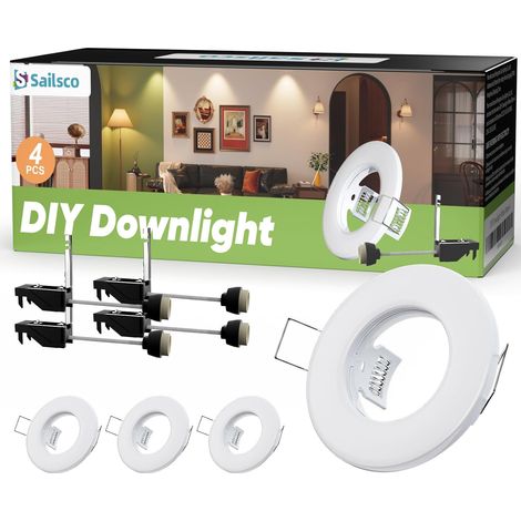 Spot Encastrable GU10 Set Cadres de Montage pour Spot Encastrable,Spots de Plafond en Acier Blanc Orientable 60°,Rond Plat Cadre d'Encastrement 70mm pour Intérieur,230V,Blanc,Lot de 4 (1/5)