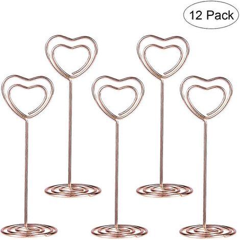 OUNONA Set mit 12 herzförmigen Fotohaltern, Roségold, Tischkartenhaltern, Menükartenklammern, für Hochzeiten (Roségold) – 8,50 x 3,00 x 3,00 cm – Gold (1/3)