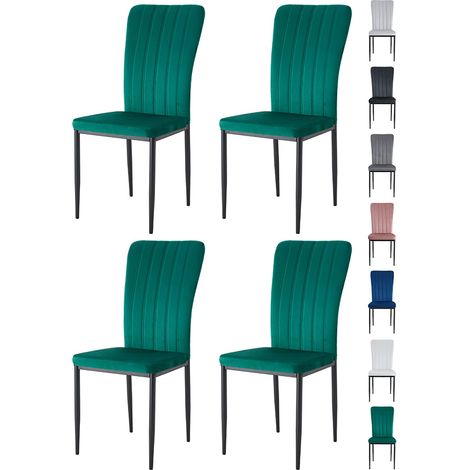 Velvet Padded Seat Dining Chairs with Metal Legs NEW ELLE GREEN 4 (1/5)