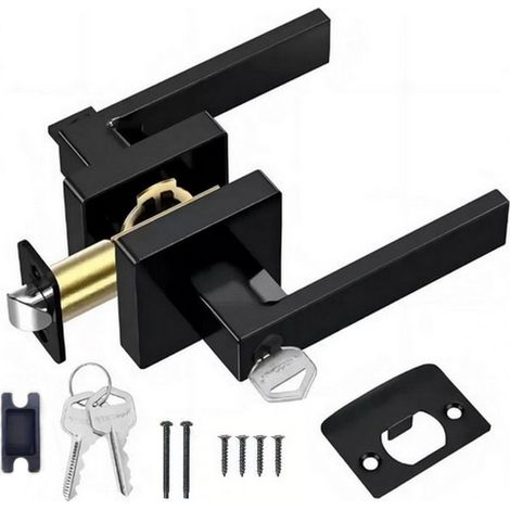 Poignée de porte noire mate durable, poignée de porte carrée réversible adaptée à la chambre, à la salle de bain, à la pièce