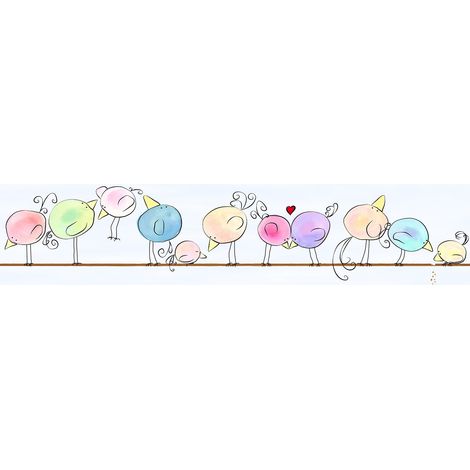 Frise murale enfant avec des oiseaux colorés Frise papier peint idéale pour une chambre de bébé Frise multicolore pour chambre (1/4)