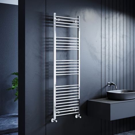 ELEGANT 1800 x 600 mm Chrome Straight Towel Rail Radiator Bathroom Heated Towel Radiator + Anthracite Thermostatic Radiator Valves (1/5)
