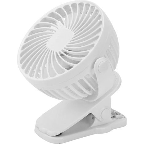 Ventilateur à pince ABS 720° 3 vitesses silencieux Mini ventilateur alimenté par batterie USB pour bureau, chambre d'étudiant Blanc (1/5)