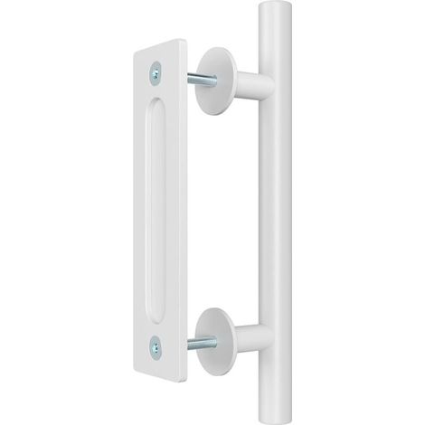 Poignée de porte de grange coulissante - Convient pour portails, garages, abris de jardin, meubles, acier massif rond - 1 pièce - Blanc (1/5)