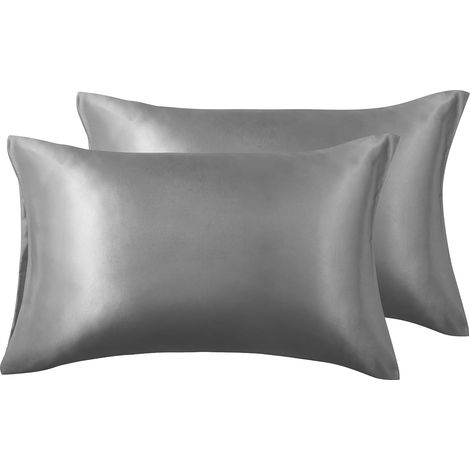 Lot de 2 taie d'oreiller, satin polyester, fermeture portefeuille, gris foncé, 51 x 91 cm, usage quotidien (1/5)