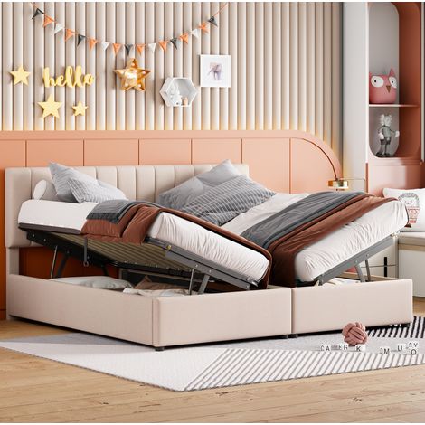 lit double adulte coffre modulable 180x200 lin beige OKMYHOME (1/5)
