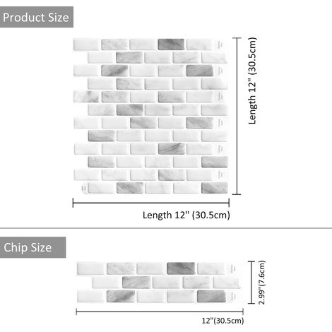 JSSEVN-3D Adhesivos para azulejos de cristal, azulejos adhesivos para pared, protector antisalpicaduras adhesivo para cocina y baño, piedra, 10 piezas (30,5 x 30,5 cm) (1/5)