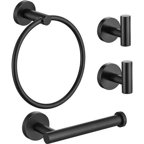 Badezimmer-Hardware-Set, 4-teilig, mattschwarzer Edelstahl, inklusive Handtuchhalter und 2 Handtuchhaken, Badezimmer-Wandbefestigung