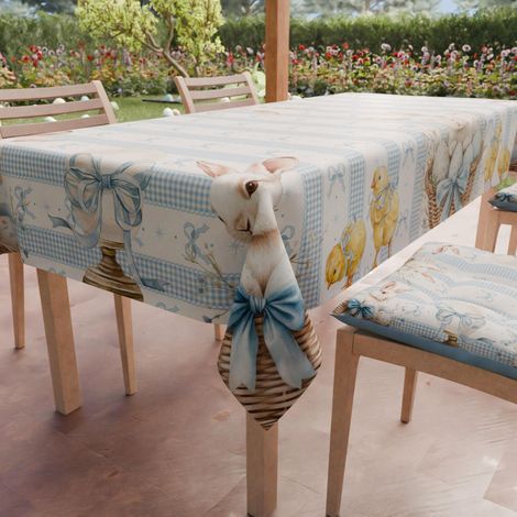 Nappe Anti-Taches Rectangulaire (140 x 180 cm) Couvre-Table de Cuisine, Motif White Bunny, X6 Places, 100% fabriquée en Italie (1/4)