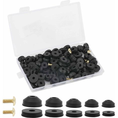 116pcs Joint d'Étanchéité de Robinet, Kit Assorti de Rondelles de Robinet avec Rondelles Plates et Rondelles Biseautées Noir Joint d'Étanchéité Anti-Fuite pour Réparer les Fuites de Robinet (1/5)