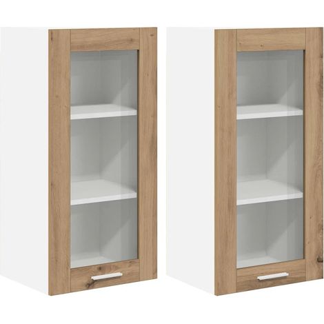 Set di 2 armadietti pensili moderni portaoggetti interni 40 x 31 x 80 cm ampio spazio di stoccaggio in legno multistrato rovere artigianale 020053352