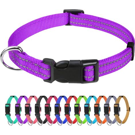 Collier pour chien en nylon réfléchissant, collier classique réglable avec boucle à dégagement rapide, violet, largeur 3/8 pouce (1/5)