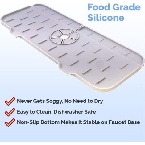 Protection anti-éclaboussures pour robinet de cuisine/évier, tapis récupérateur d'eau en silicone, coussinet d'égouttage à placer derrière le robinet pour cuisine et salle de bain (1/5)