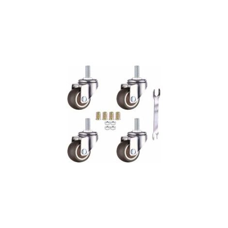 Lot de 4 Roulettes Pivotantes pour Meubles - Caoutchouc Souple, Filetage M6 x 15mm, Filetage TPE, Mini Roulettes de Meubles (25mm) - Crezuo (1/4)