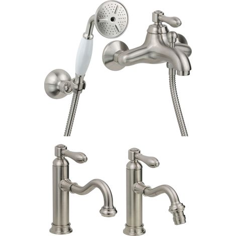 Ensemble de salle de bain avec mitigeur lavabo, bidet et baignoire style rétro couleur nickel brossé Gattoni Oxford KITOXFORDNS8 (1/5)