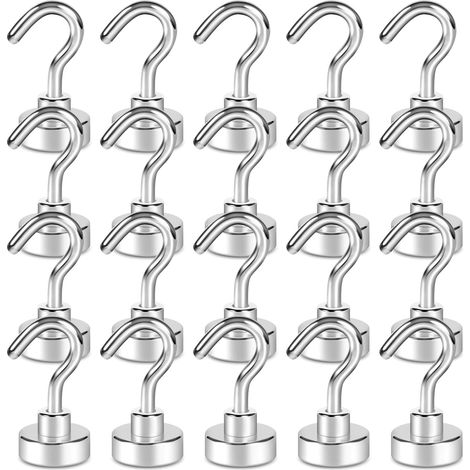 Paquete de 20 ganchos magnéticos, imán potente de más de 1,5 kg con gancho para refrigerador, gancho de techo resistente, gancho magnético