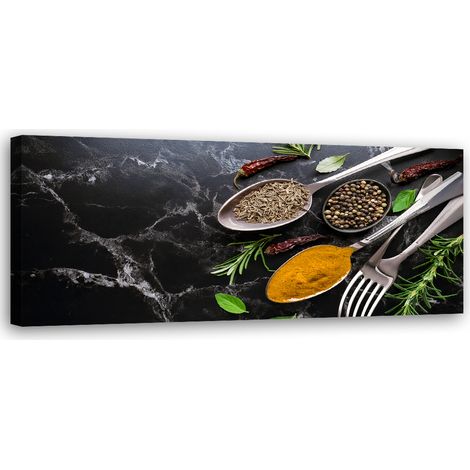 Tableau déco Marbre Épices Coutellerie de cuisine 90x30 (1/5)