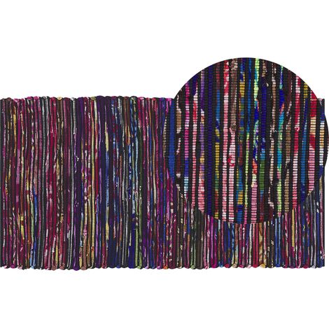 Alfombra multicolor oscuro de algodón 80 x 150 cm rectangular hecha a mano boho ecléctica Bartin