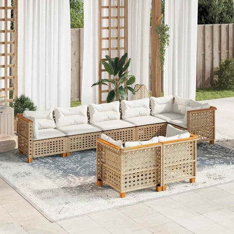 Set de sofás de jardín y cojines 8 piezas ratán sintético beige