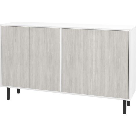 Buffet de cuisine meuble de rangement 2 placards avec étagères réglables, 121 x 37 x 75 cm, blanc et aspect bois gris