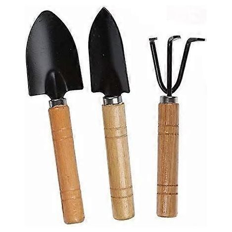 Ensemble de 3 outils de jardin, petite pelle, râteau et bêche à manche en bois pour plantes en pot, outil de sécurité pour enfants pour l'intérieur et l'extérieur (1/5)