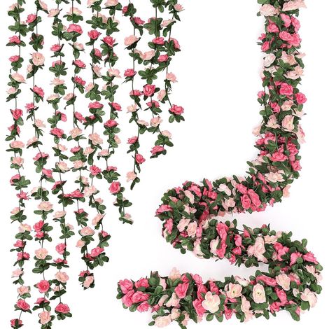 Pack of 9 72ft Artificial Flower Garlands with Eucalyptus, Silk Rose Garland for Garland Wedding, Wall Arch, Party, Table Decoration, Outdoor, Indoor (Pink) (1/5)