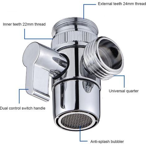 Robinet d'évier, vanne inverseuse, répartiteur pour cuisine ou salle de bain, adaptateur de robinet, vanne inverseuse à 3 voies, distributeur (1/4)