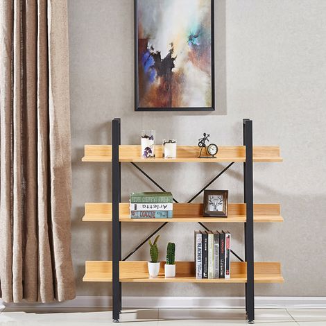 Designetsamaison – Étagère murale style industriel en bois clair 106cm – 3 étagères – Largeur 120cm – Profondeur 28cm – Pour salon ou bureau