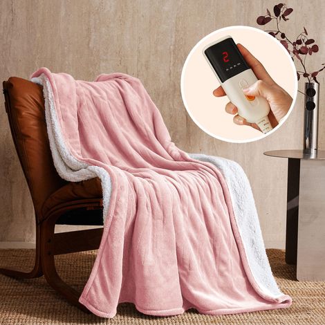Couverture Chauffante 130x180cm, Plaid Chauffant, Rose 6 Niveaux de Chaleur, Minuteur de 10 Heures Couverture Électrique, Protection Contre la Surchauffe, Lavable en Machine (1/5)