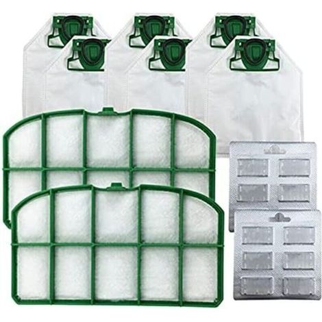 Lot de 6 sacs à poussière + 2 filtres Hepa + 2 blocs de parfum pour aspirateur VK200 (couleur : vert) (1/4)