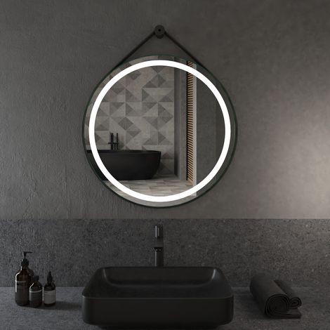 Specchio Tondo LED ø 70 cm CON STRINGA IN ECOPELLE