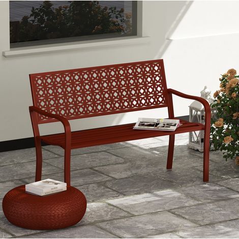 Banco de jardín de 2 plazas 127 x 63 x 85 cm de acero rojo HAVRYA (1/5)