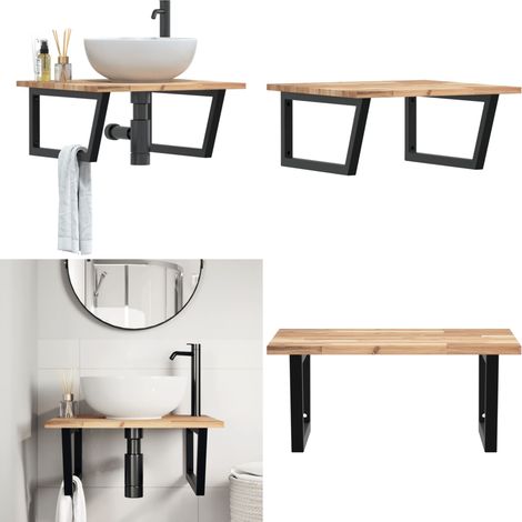 Estante de lavabo de pared acero y madera maciza de acacia - Estantería de pared - Estantería de acero