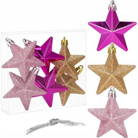 PALLINE DI NATALE STELLE DECORAZIONI PER ALBERO DI NATALE PENDENTI SET 6x INDESTRUTTIBILI