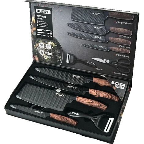 Juego de cuchillos de cocina, acero inoxidable, juego de 6 piezas, color chocolate. (1/2)