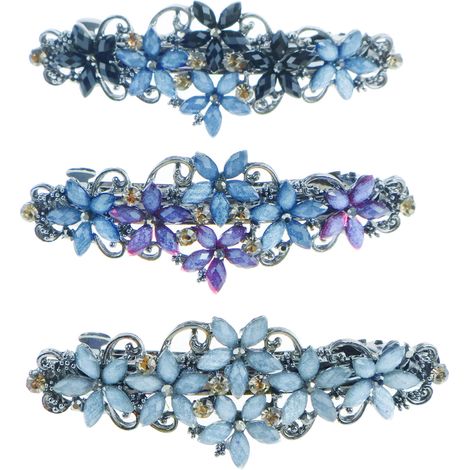 Lot de 3 pinces à cheveux, strass, métal, fleur en cristal, style vintage, pour femmes（Q3 : Nouveaux produits pour le mois d'août） (1/5)