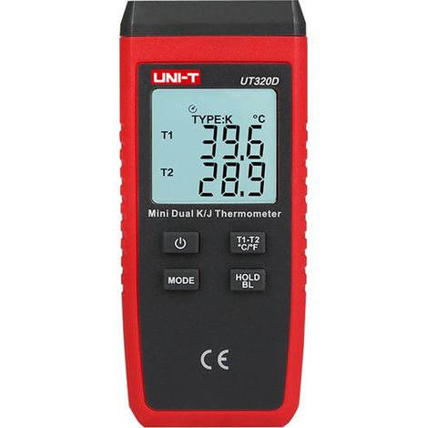 Thermomètre avec sondes type K et J - Double affichage rétro-éclairé - Haute précision - Résistant aux chutes jusqu'à une hauteur de 1m - Arrêt automatique