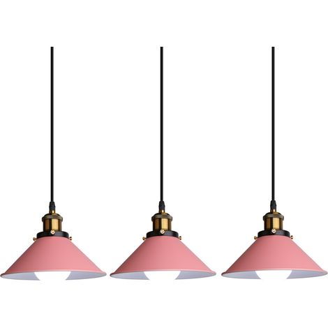 3x Suspension Luminaire Industriel Design Edison Luminaire Plafonnier E27 Lustre Abat-jour en Métal, Ø 22cm (Rose 3 PACK) (1/5)