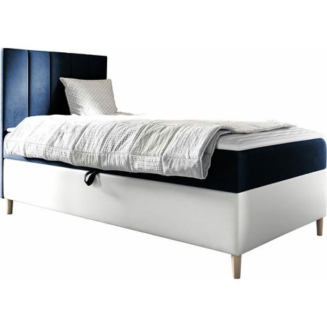 Lit boxspring Lucus VI, Soft 017 + Fresh 11, Continental, Unique, 90x200, Tissu, Faux cuir, Disponible, 92x208x115cm (1/5)