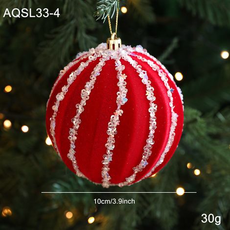 Boule de Noël décorative / 10 cm / Plush velours rouge / Boucle dorée / Série Flocking (1/2)