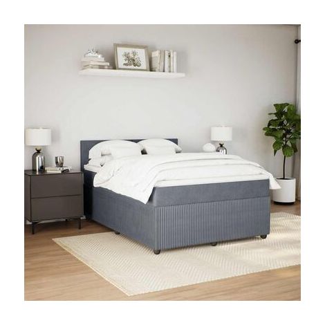 Sommier et matelas style Snowco, gris foncé, 160 × 200 cm, en velours, velours doux et confortable, pour chambre, décor moderne, facile à assembler (1/5)