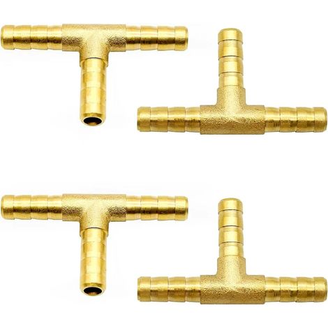 Quattro raccordi a T in ottone da 6 mm per tubi flessibili di aria compressa e carburante.