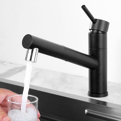 Robinet de Cuisine Noir Extractible, Mitigeur d'Évier avec 2 Jets (1/5)