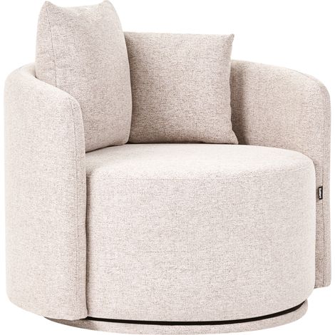 Sillón de tela con respaldo curvo base giratoria de 360° 2 cojines beige Ennora (1/5)