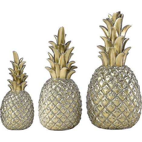 Ananasfiguren aus Kunstharz für die Schlafzimmerdekoration, 3-teilig, künstliches Obst, Ananas-Accessoires, champagnerfarben, groß + mittel + klein