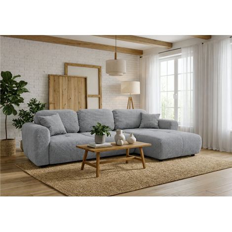 Ecksofa mit Schlaffunktion BRUSK MAX in Stoff Pop Grau Ottomane Rechts (1/5)