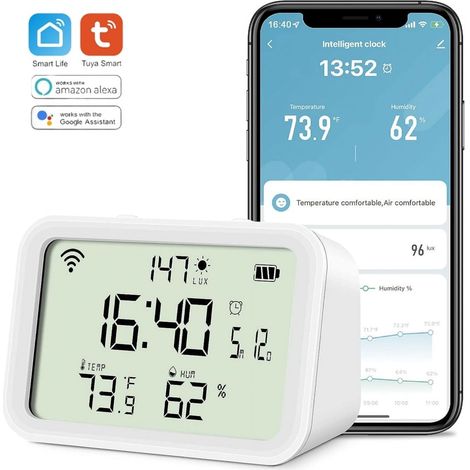 Capteur de température et d'humidité WiFi, thermomètre intelligent pour serre avec alertes via application, compatible Alexa, hygromètre précis (1/5)